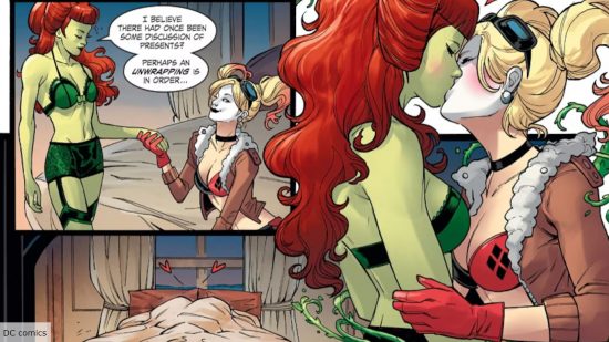 Harley Quinn and Poison Ivy kissing in DC comics