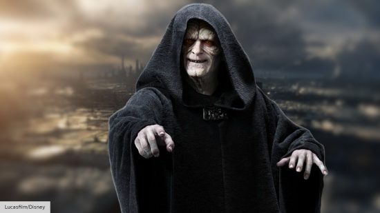 Emperor PAlpatine in front of the Jedi temple