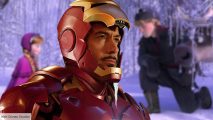 Robert Downey Jr as Iron Man with Frozen in background