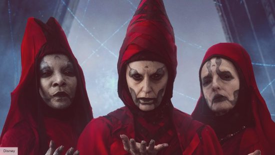 The three Nightsiister in the new Ahsoka Star Wars series dressed in red robes