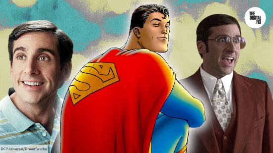 Superman from the Superman Legacy comics, with Steve Carell in 40-Year-Old Virgin and Anchorman