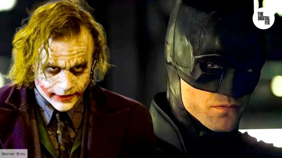 Heath Ledger as Joker and Robert Pattinson as Batman