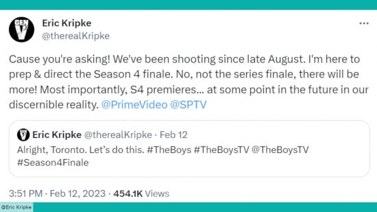 Eric Kripke's tweet about season 4 not being the last of The Boys