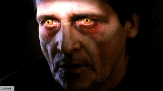A possessed man with yellow eyes in The Exorcist III