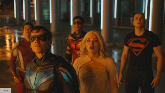 Nightwing, Raven, Superboy, beas Boy, and Robin in Titans season 4