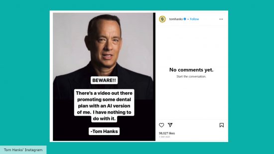 A screenshot of a post from Tom Hanks' Instagram page