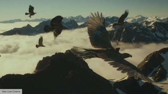 Giant Eagles flying over mountains in the Lord of the Rings movies 