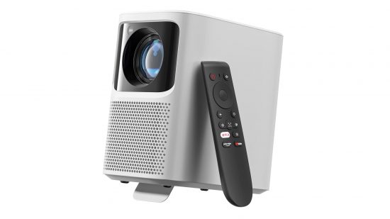 A product shot of the Emotn N1 projector on a white background