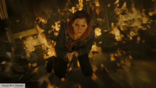 Hermione flies out of the Room of Requirement in Harry Potter and the Deathly Hallows Part 2