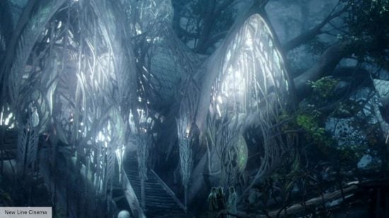 The elven kingdom of Lothlorien in Lord of the Rings: The Fellowship of the Ring