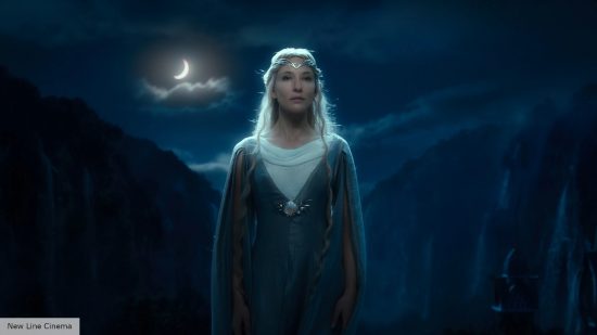 Galadriel shining in the moonlight during The Lord of the Rings 