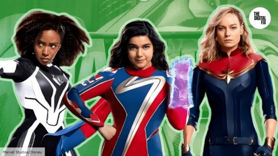 Teyonah Parris, Iman Vellani, and Brie Larson in The Marvels