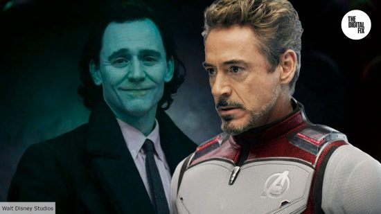 Tom Hiddleston and Robert Downey Jr as Loki and Iron Man