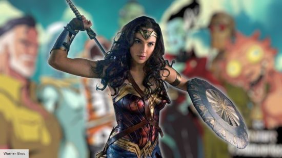 Gal Gadot as Wonder Woman in front of the Creature Commandos