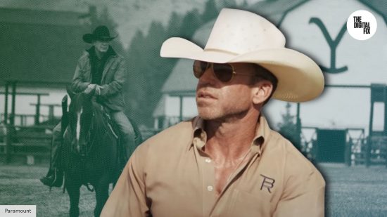 Taylor Sheridan as Travis and Kevin Costner as John Dutton in Yellowstone