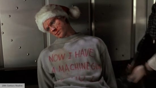 Die Hard features a very famous Santa hat and a less-than-festive t-shirt slogan
