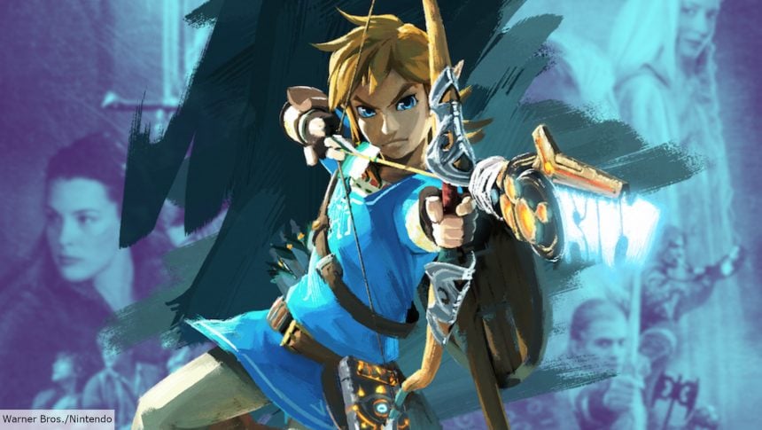 Link from The Legend of Zelda standing in front of The Lord of the Rings poster