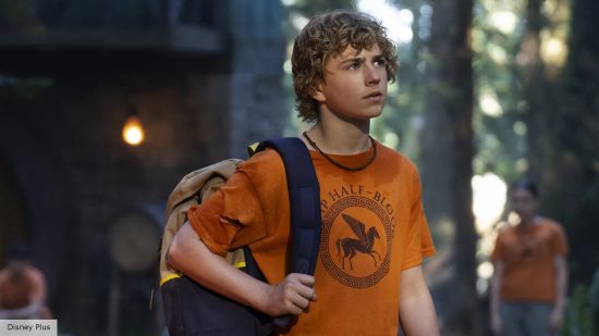 Percy Jackson review: Percy wearing a camp Half-Blood shirt in the new Disney Plus series