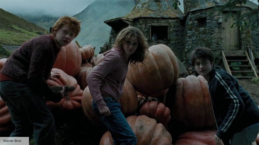 Harry Potter movies in order: Daniel Radcliffe, Rupert Grint, and Emma Watson as Harry, Ron, and Hermione in Harry Potter and the Prisoner of Azkaban 