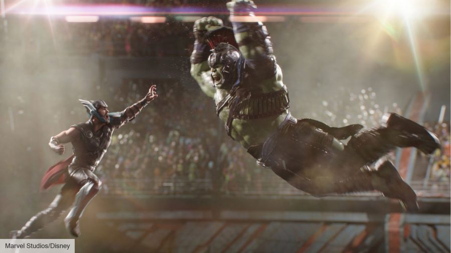 Marvel movies in order: Chris Hemsworth as Thor fights the Hulk in Thor Ragnarok 