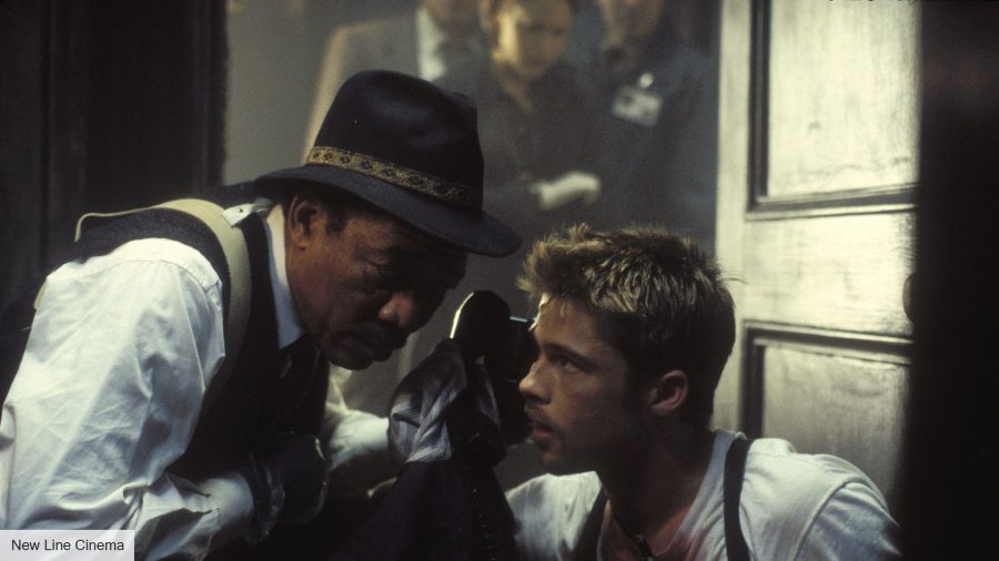 Best Thriller Movies: Brad Pitt as David Mills and Morgan Freeman as Somerset in Seven