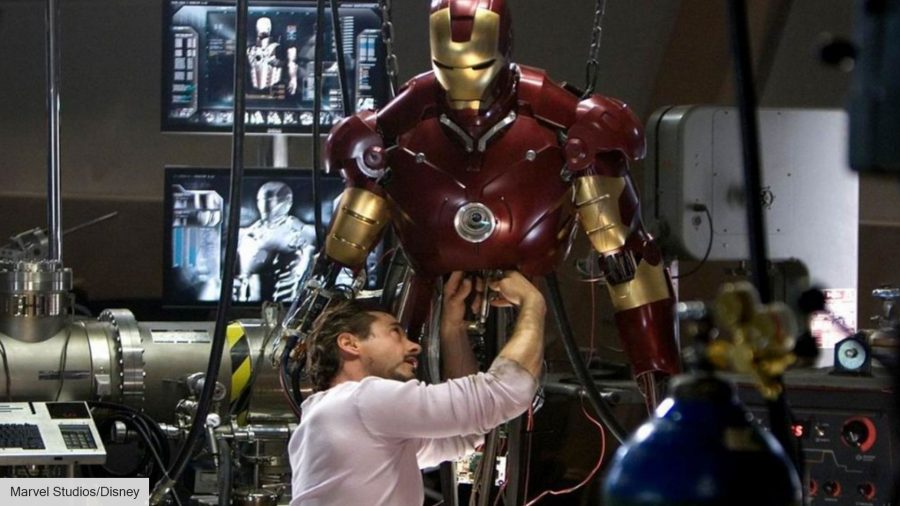 Robert Downey Jr making Iron Man suit