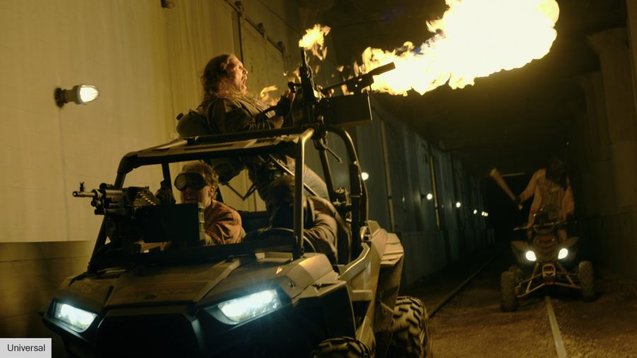 The Purge movies in order: a flamethrower on a back of a buggy 