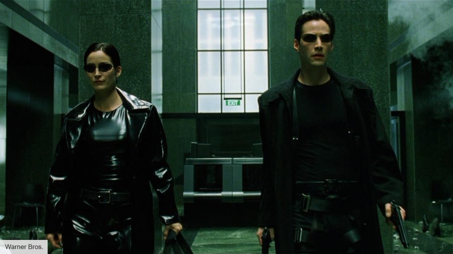 The Matrix order: Keanu Reeves as Neo and Carrie-Anne Moss as Trinity in The Matrix