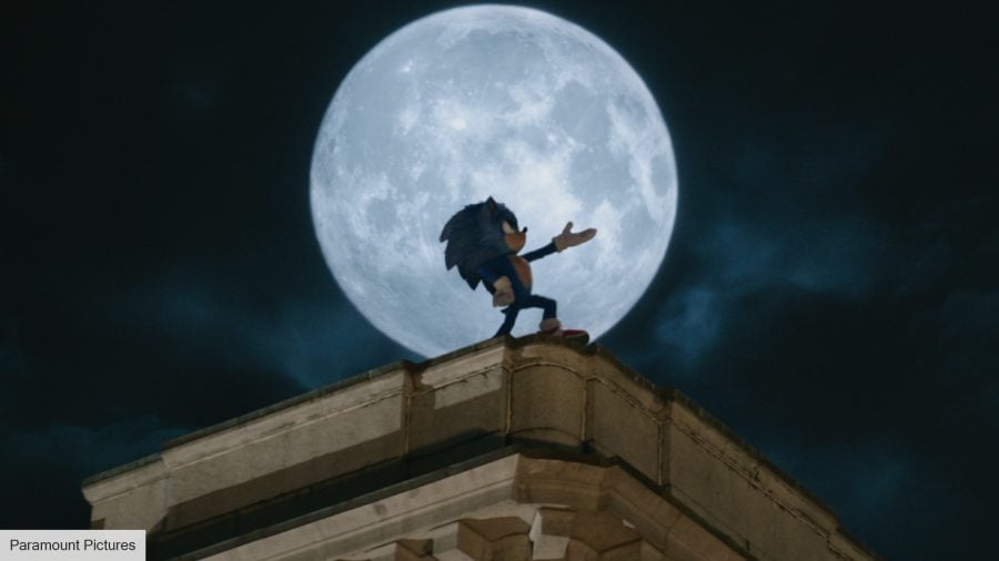 Sonic the Hedgehog 2 interview director: Sonic on a building rooftop at night