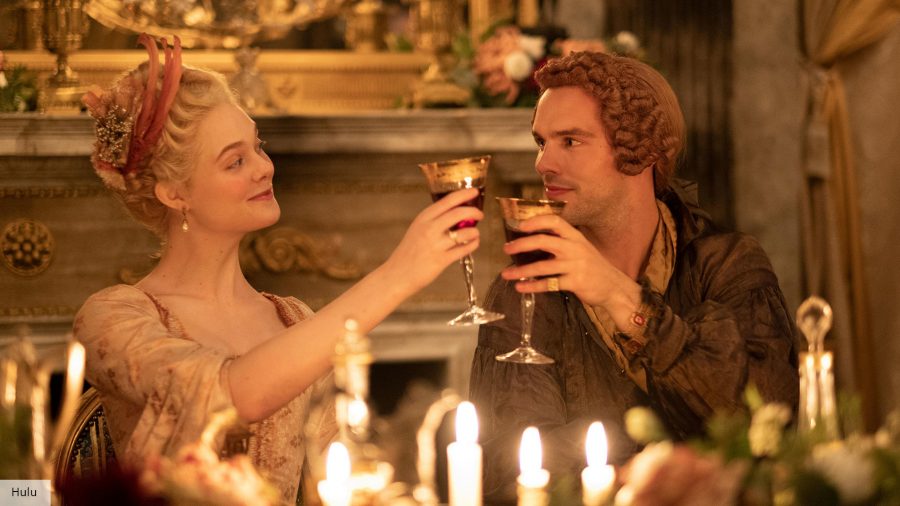 The Great season 3 release date: Elle Fanning and Nicholas Hoult as Catherine and Peter toasting 