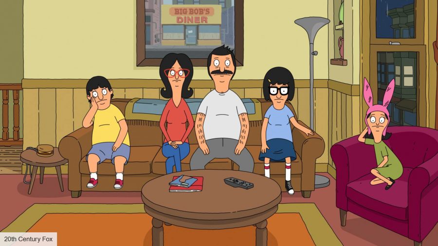 Bob's Burgers Movie directors interview: the Belcher family sitting on their couch 
