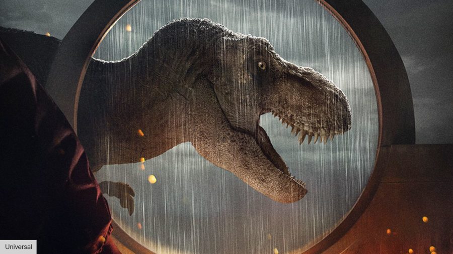 Jurassic World Dominion ending explained: A head of a T-Rex in the rain 