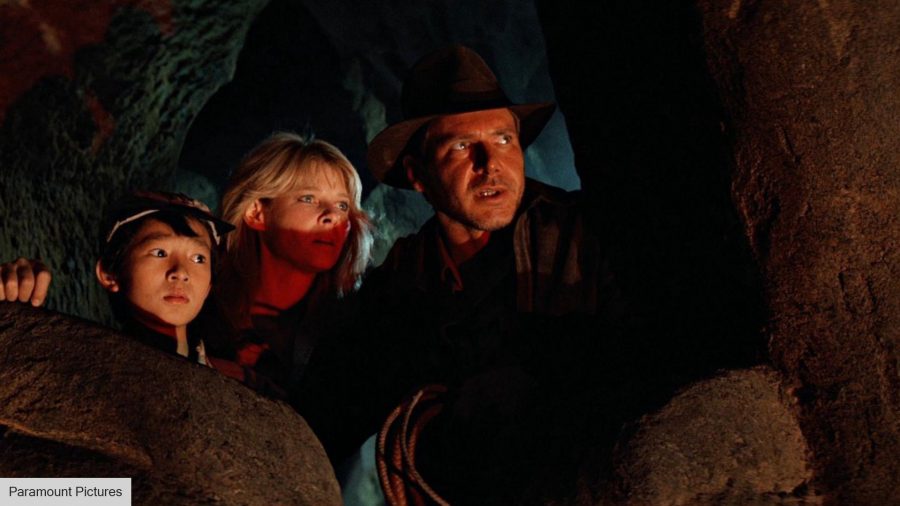 Indiana Jones movies in order: Indiana Jones, Willie, and Short Round in The Temple of Doom