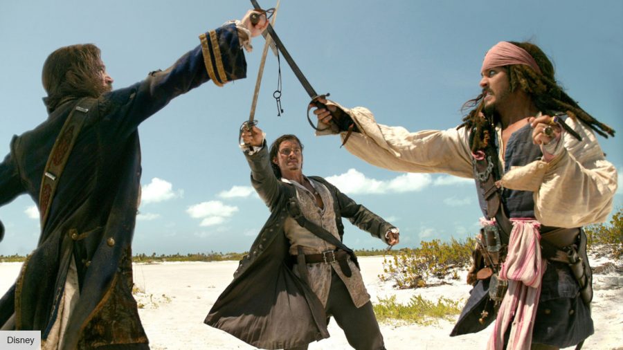 Pirates of the Caribbean movies in release order: Johnny Depp and Orlando Bloom as Jack and Will