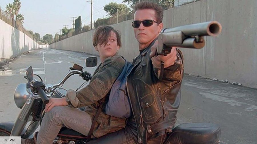 Terminator movies in order: Edward Furlong and Arnold Schwarzenegger as John Connor and The Terminator in Terminator 2