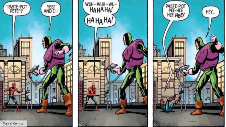 Spider-Man laughs at Paste-Pot Pete