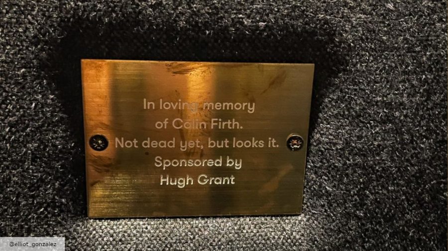 A dedication to Colin Firth in a cinema, sponsored by Hugh Grant